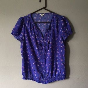 Purple floral short sleeve blouse